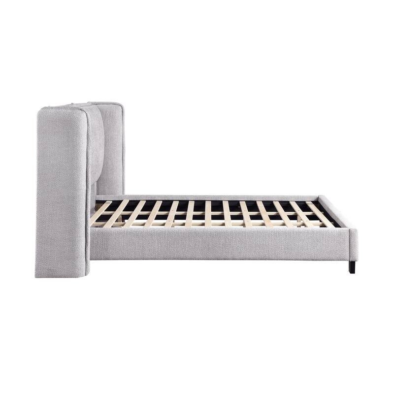 Janna Modern Boucle Fabric Queen-size Platform Bed with Wingback Headboard by Furniture of America