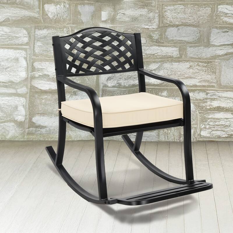 Metal Rocking Chair with Cushion and Footrest for Patio - 23.2" x 40.1" x 35.6"