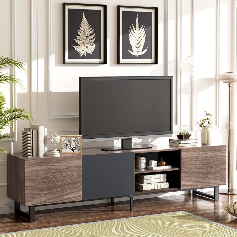 Modern TV with 3 Cabinets& Open Shelves, Console Table for TVs up to 80"