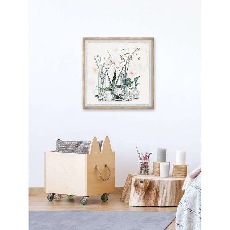 Clear Glass Plants II Framed Wall Art, Nature-Inspired Accent - Refreshing Botanical Touch for Your Walls