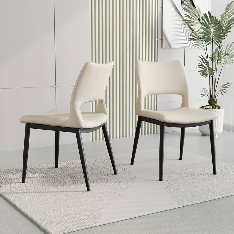 Modern Minimalist Pu Leather Dining Chairs Set Of 2, Comfortable Backrest Design, Metal Leg Support, Suitable For Restaurants