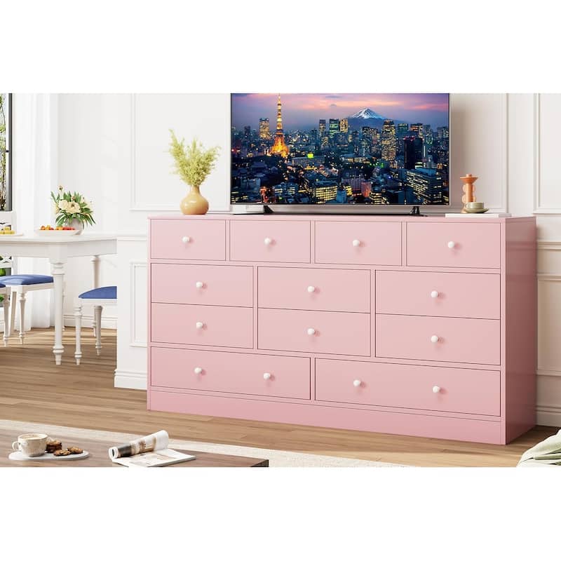 Dresser for Bedroom,12 Drawer Dressers & Chests of Drawers, Wood Storage Drawer Dresser with Power Outlet