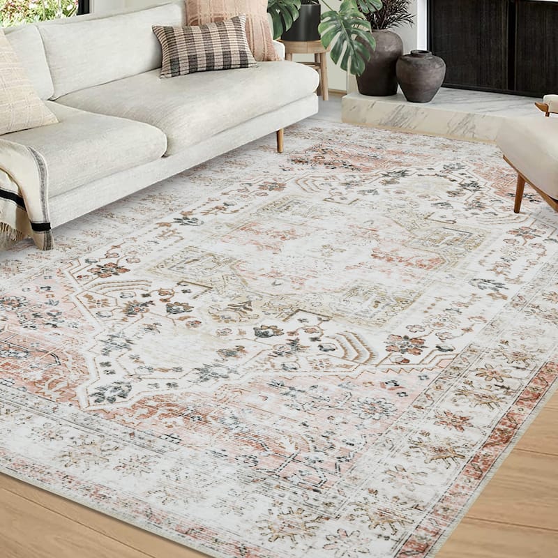 Large Washable Rug Floral Print Carpet 9x12 Feet - 9X12FT