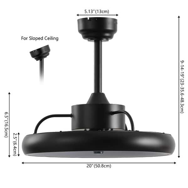 dimension image slide 3 of 4, JONATHAN Y Loren 20" Modern 6-Speed Metal Dimmable Smart LED Ceiling Fan, App & Remote - 11.5 Inches