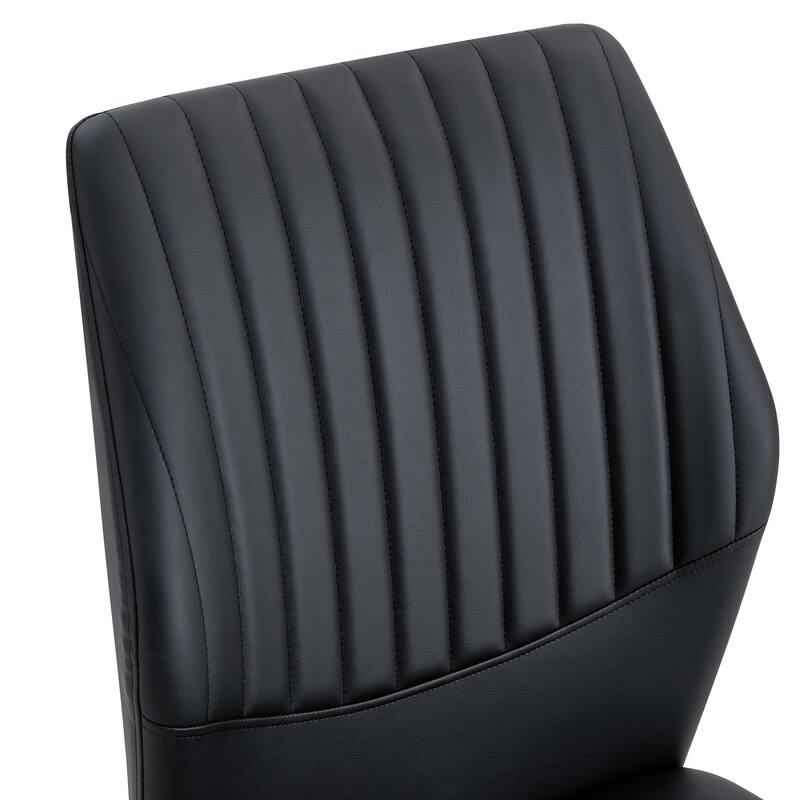 Luxury Simple Chair - Set of 6 BLACK PU Material High Resilience Dining Chair with Metal Gold Leg.The Chair Back Has a V