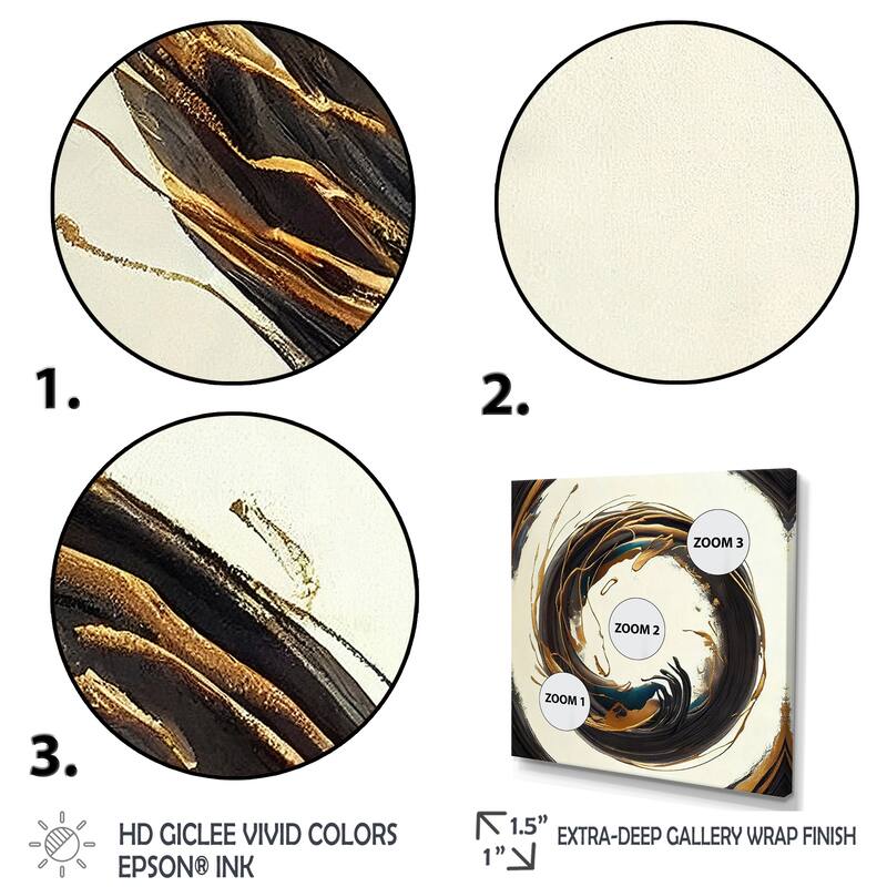Designart 'Gold Glamour Circle 1 II' Modern Canvas Wall Art