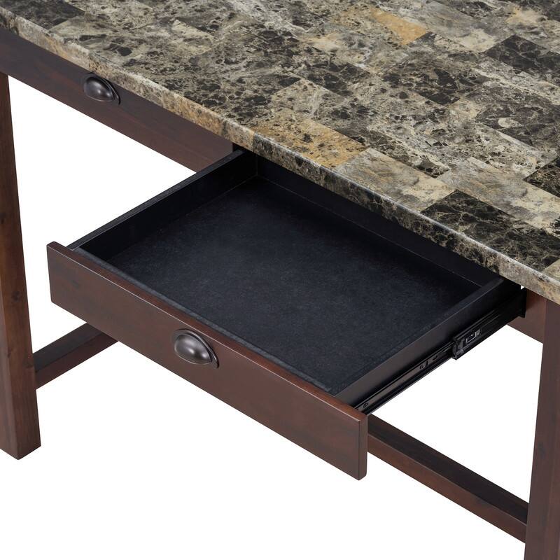 5-Pc Faux Marble Dining Set with 4 Upholstered Chairs and Storage, Walnut