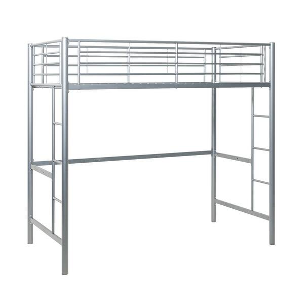 slide 2 of 5, Twin over Loft Metal Bunk Bed Frame with Integrated Guardrails Silver