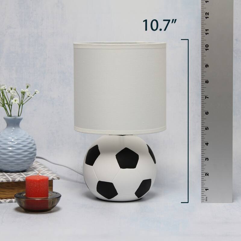 10.7 in. White and Black Finish Soccer Ball Table Lamp with White Shade, Sturdy Table Lamp for Living Rooms and Bedrooms