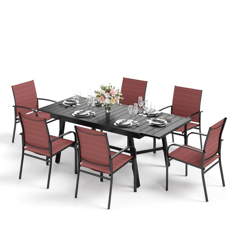 MAISON ARTS Outdoor Dining Set 7/9-Piece with Expandable Rectangular Metal Table and 6/8 Textilene Dining Chairs