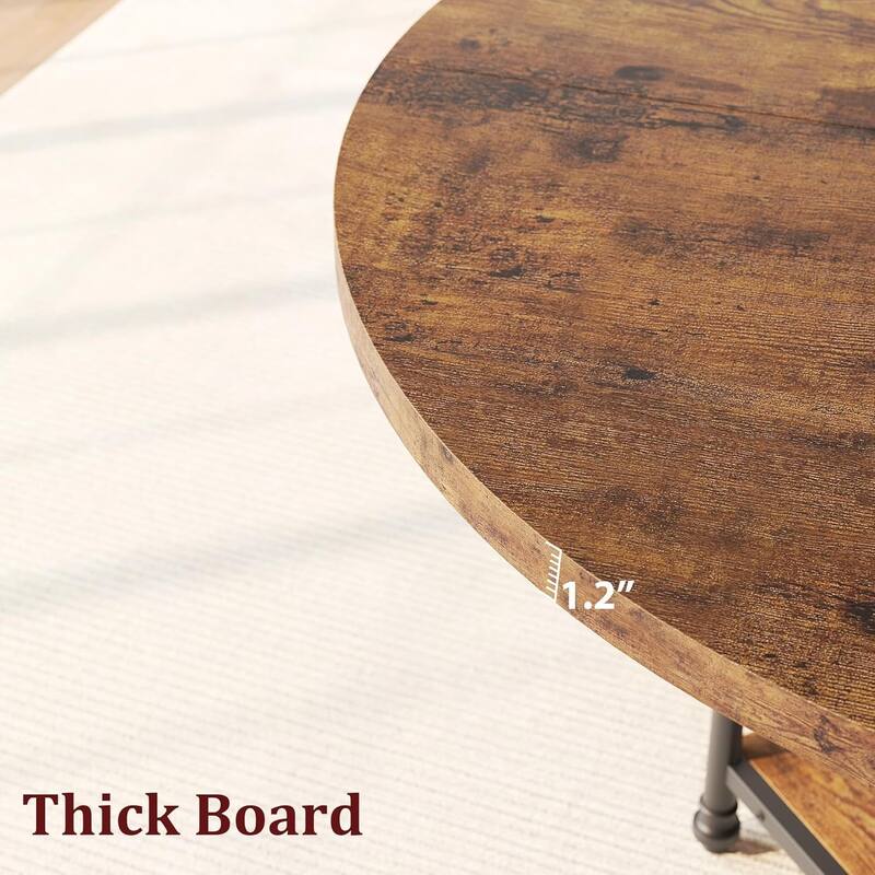 47" Round Dining Table for 4–6, Modern Wood Table with Storage Shelf & Roman Metal Legs, Table Only