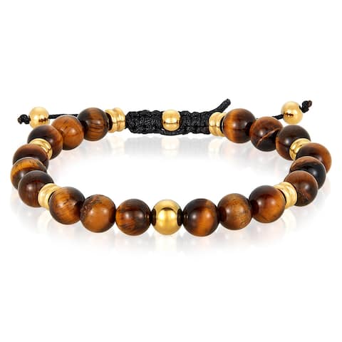Tiger's Eye Stone and Stainless Steel Beaded Adjustable Bracelet (8mm)