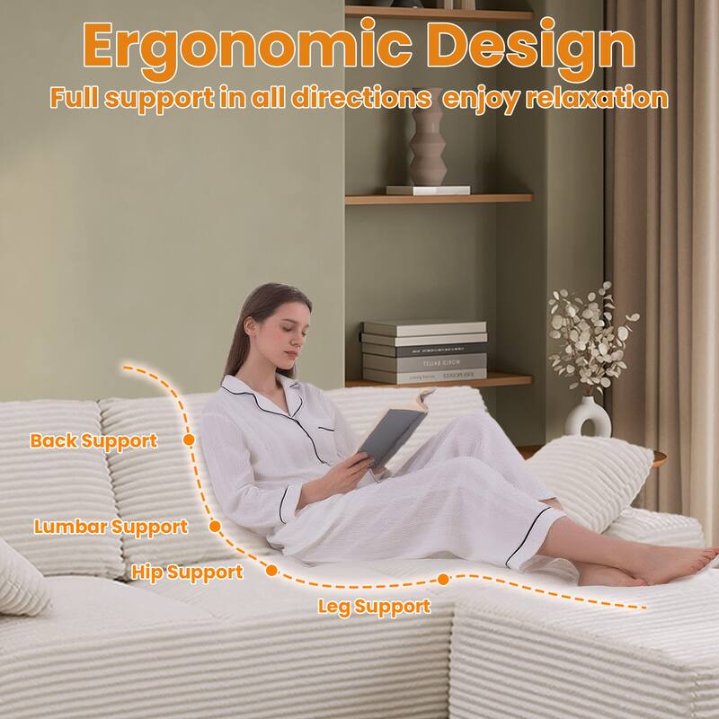 Modular Sectional Sofa with L-Shape Chaise Lounge, Oversized Corduroy Upholstered Cloud Sofa, Deep Seat Sofa with Pillow