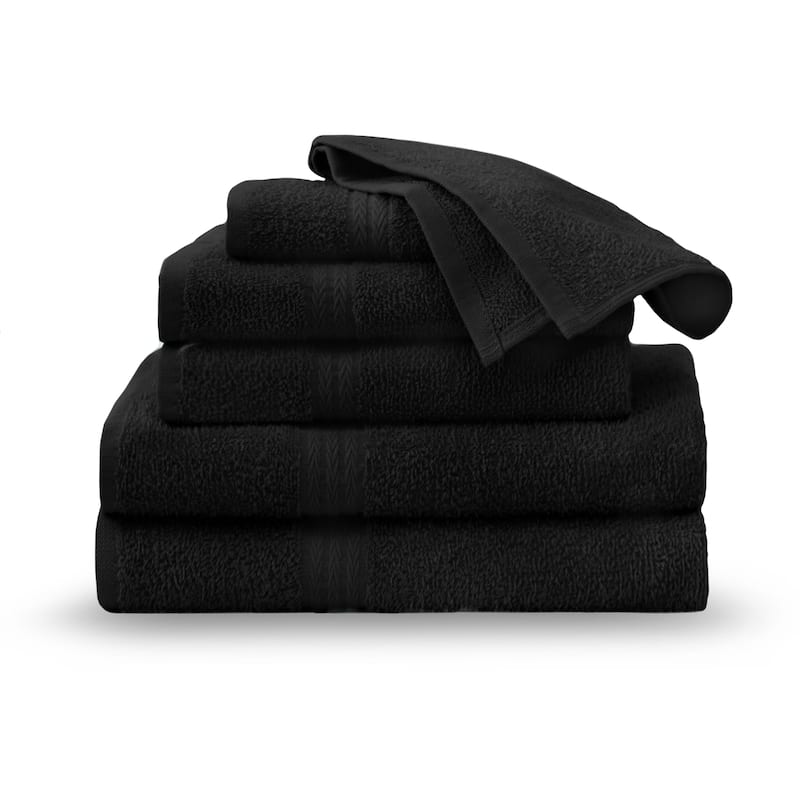 Superior Miami 100% Cotton 6-Piece Towel Set - Lightweight & Quick Drying - 6-Piece - Black