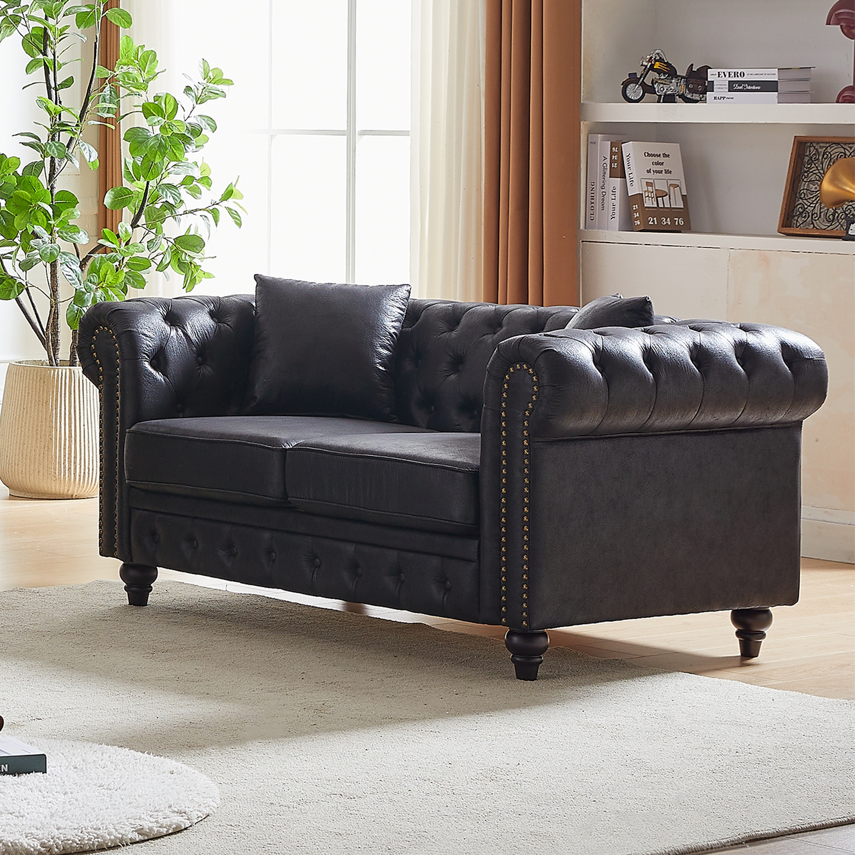 Chesterfield Sofa ブラック 2人掛け 2-Seat-Button-Tufted-