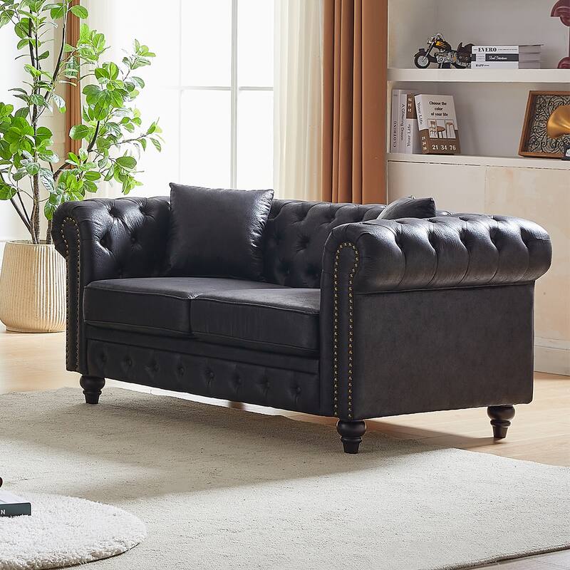 Chesterfield 3-Seater Sofa with Tech Fabric and Tufted Rolled Arms, 500 lb Capacity