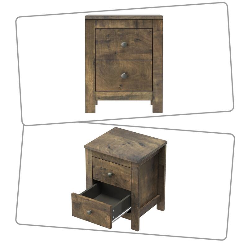 Mid-century vintage style side cabinet nightstand set with drawers and wooden legs