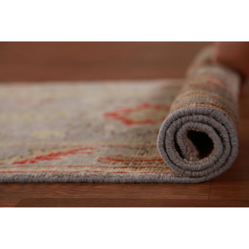 Hand Knotted Oriental 100% Wool Carpet Transitional All-Over Greys & Charcoal Oushak Runner Rug - 9' 9'' X 2' 8''