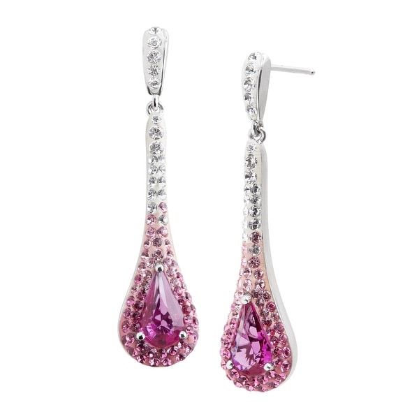 Crystaluxe Elongated Teardrop Earrings with Pink Swarovski Crystals in Sterling Silver