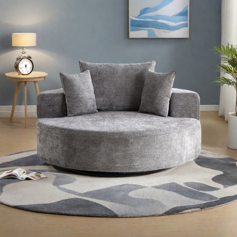 Chenille 360° Swivel Lounge Chairs with Fluffy Foam Cushion and Adjustable Backrest Pillow