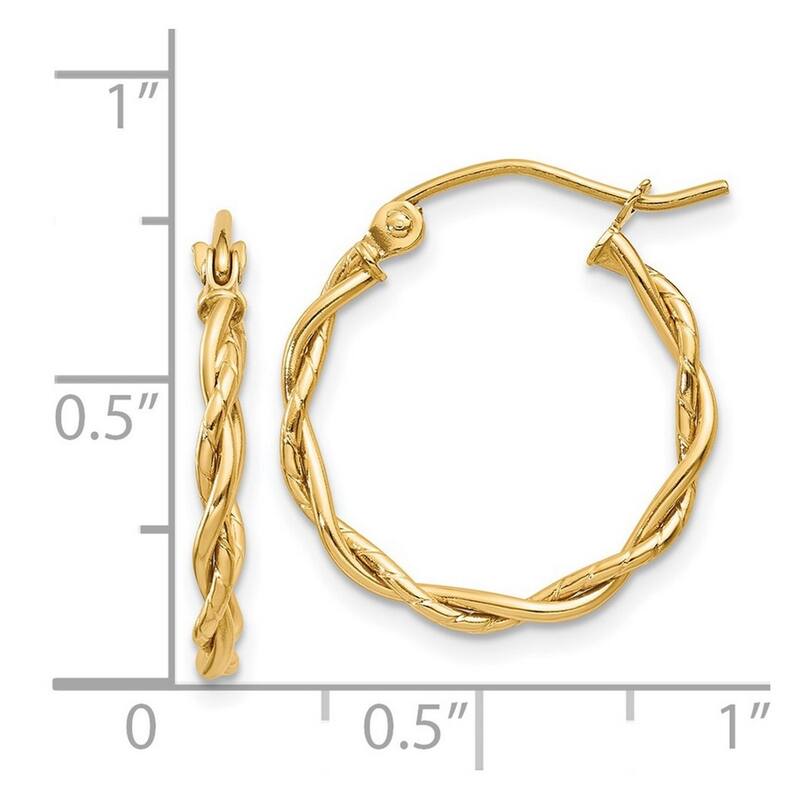 Curata 14k Yellow Gold Fancy Polished 17x2.25mm Twisted Hoop Earrings