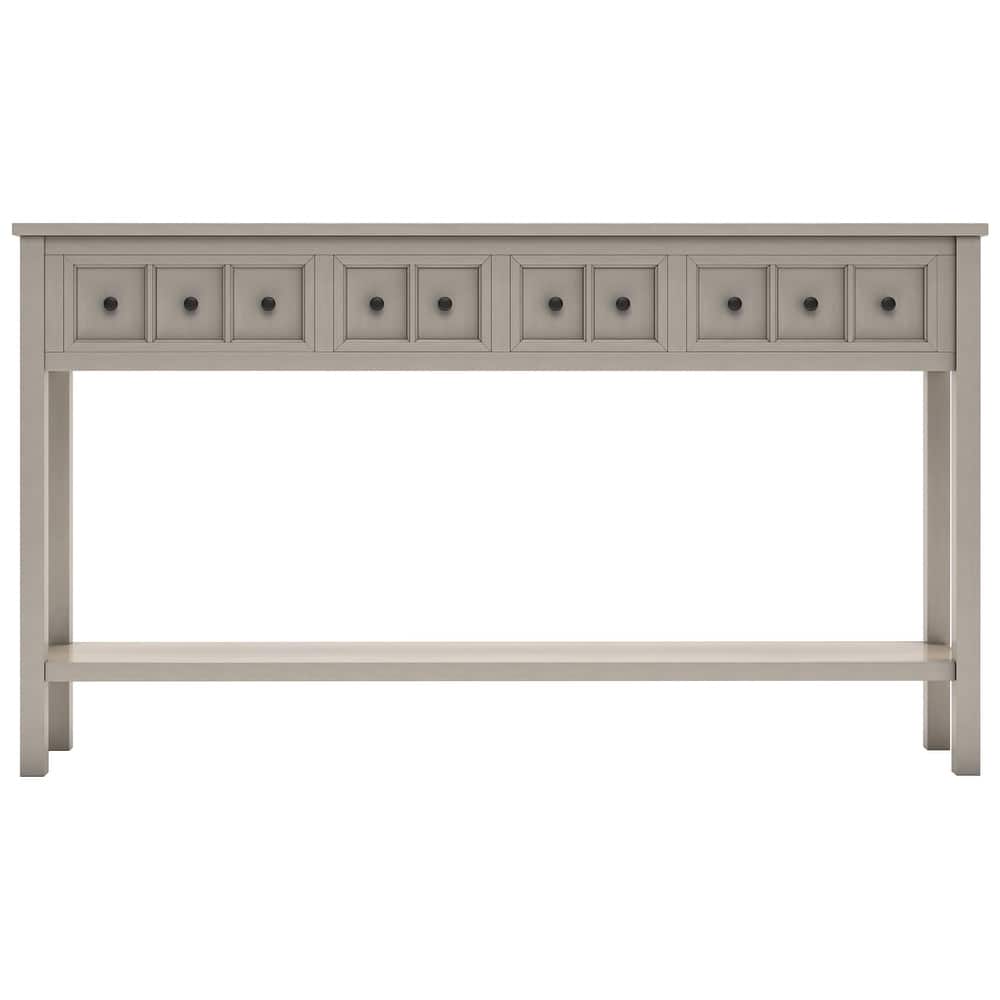 Rustic Entryway Console Table, 60" Long Sofa Table with two Different Size Drawers and Bottom Shelf for Storage