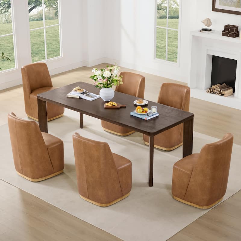 Brian Modern Dining Chairs with Casters&Wood Base Set of 2