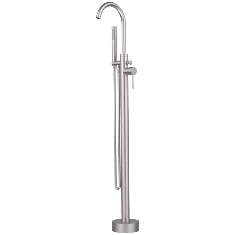 Freestanding Bathtub Faucet Tub Floor Mount Bathroom Faucets Single Handle with Hand Shower High Flow Rate Max 6 GPM - Brushed Nickel