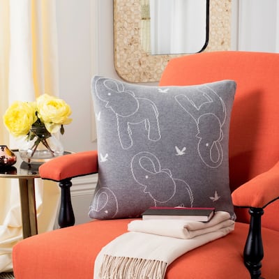 SAFAVIEH Ella Knit Cotton Elephant Grey/ Ivory 20-inch Decorative Pillow