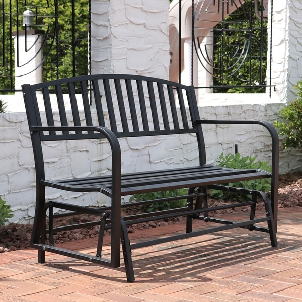 Sunnydaze 50 Inch Black Steel Outdoor Patio Glider Bench