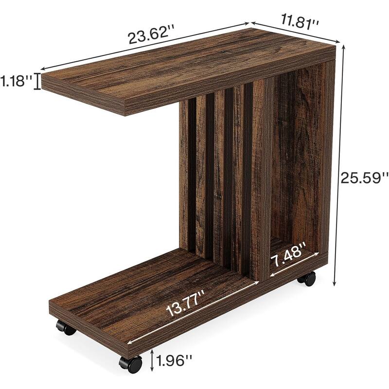 C-Shaped End Table, 2-Tier Side Table for Couch and Bed