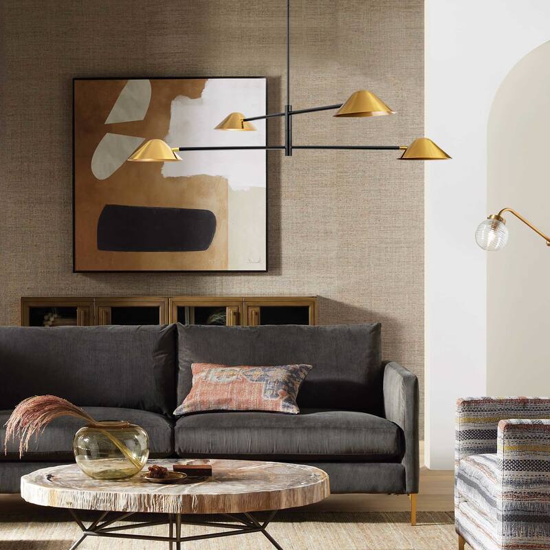 4-Light Mid-Century Modern Industrial Oversized Sputnik Pendant Light Cone Linear Chandelier - 59 in. W x 9.8 in. H