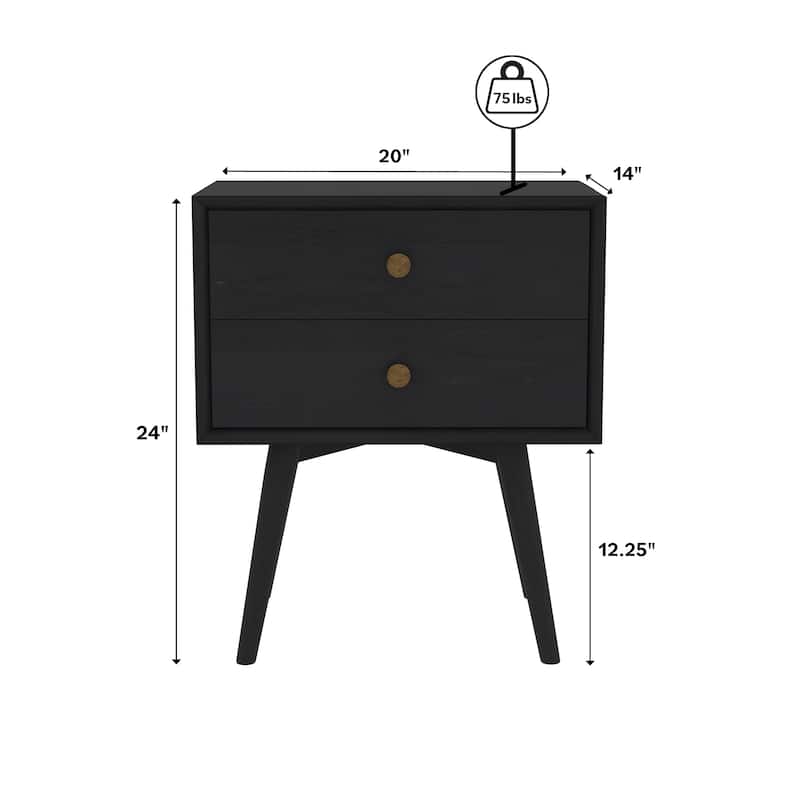 Middlebrook Mid-Century Modern Solid Wood 2-Drawer Nightstand