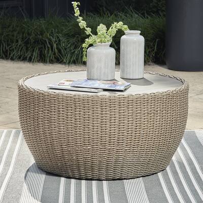 Signature Design by Ashley Danson Brown Round Outdoor Coffee Table - 36"W x 36"D x 18"H