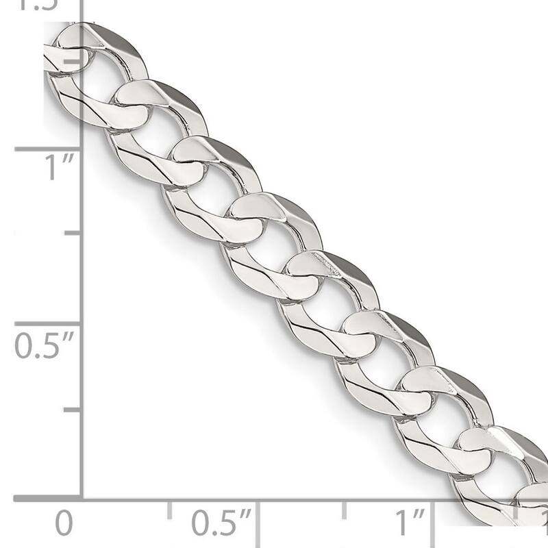 Curata 925 Sterling Silver 6.75mm Concave Beveled Curb Chain Necklace for Men