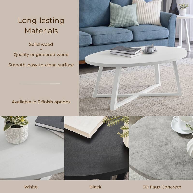 Roundhill Furniture Modern Harmony 3-Piece Wood Oval Coffee Table Set