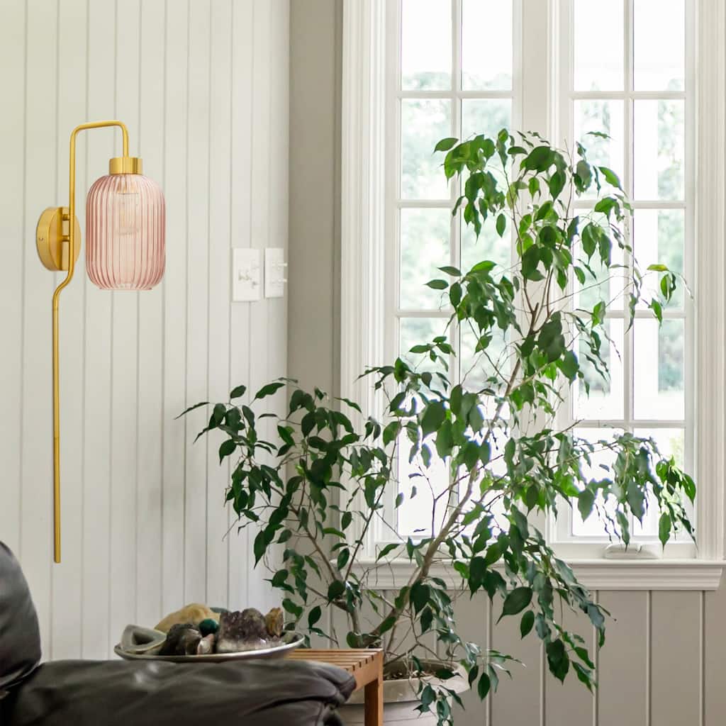 Adrienne River of Goods Pink Glass and Metal Retro Wall Sconce - 5.375" x 8.625" x 32.25"