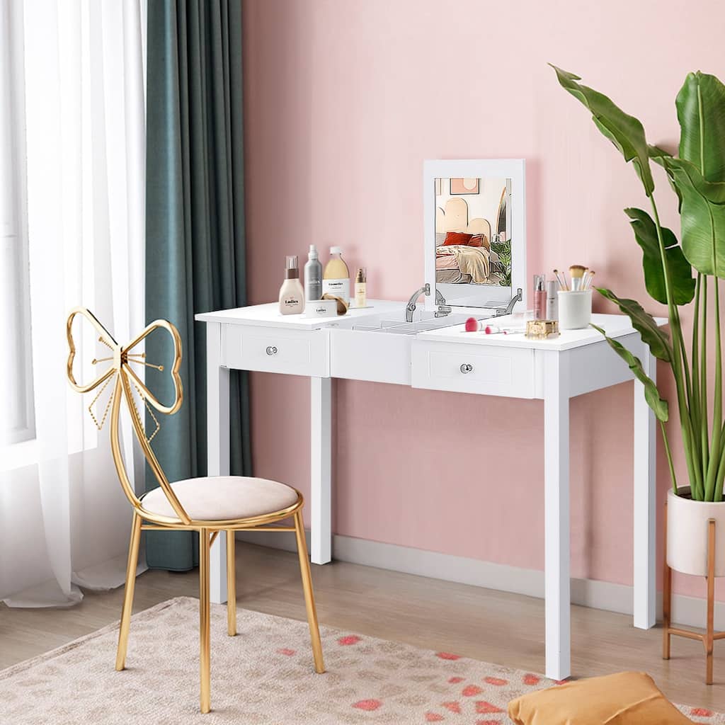 Costway Vanity Table Dressing Table Flip Top Desk Furniture White