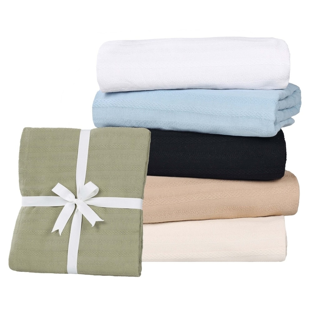 Superior Clara Cotton Textured Striped Lightweight Woven Blanket