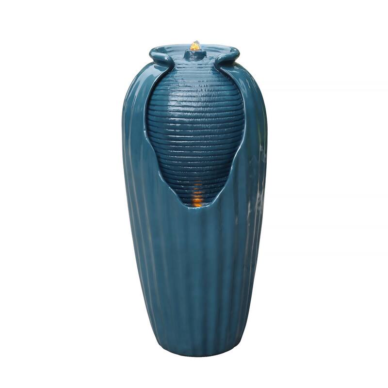 Teamson Home 32" Glazed Vase Outdoor Floor Fountain with LED Lights