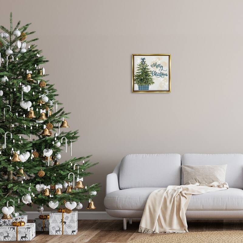Stupell Christmas Tree in Plaid Stand Framed Floater Canvas Wall Art Design By Mollie B.