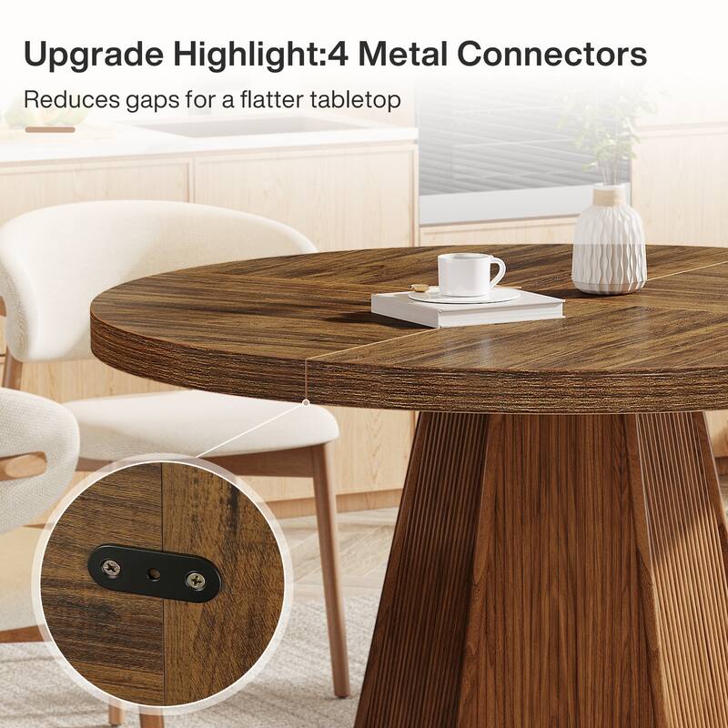 47" Farmhouse Wooden Round Dining Table with Pedestal for 4