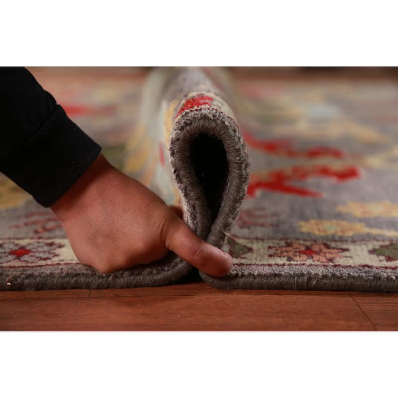 Floral Gray Oushak Oriental Area Rug Handmade Wool Carpet - 9'1" x 12'2"