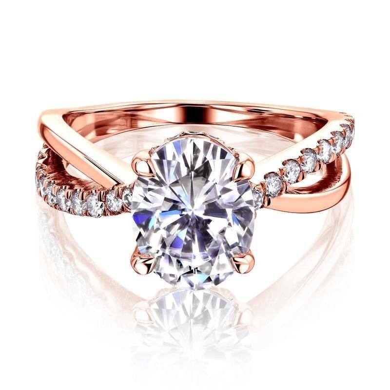 Kobelli 2.5 Carat Moissanite & Lab Grown Diamond 14k Solid Gold Oval Ribbon Ring - 6 - Rose