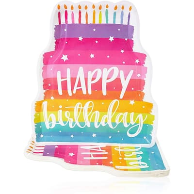 Birthday Cake Die-Cut Paper Plates (15 x 13 in, 24 Pack)