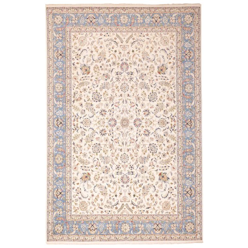 ECARPETGALLERY Hand-knotted Nain Cream Viscose, Wool Rug - 9'7 x 14'2