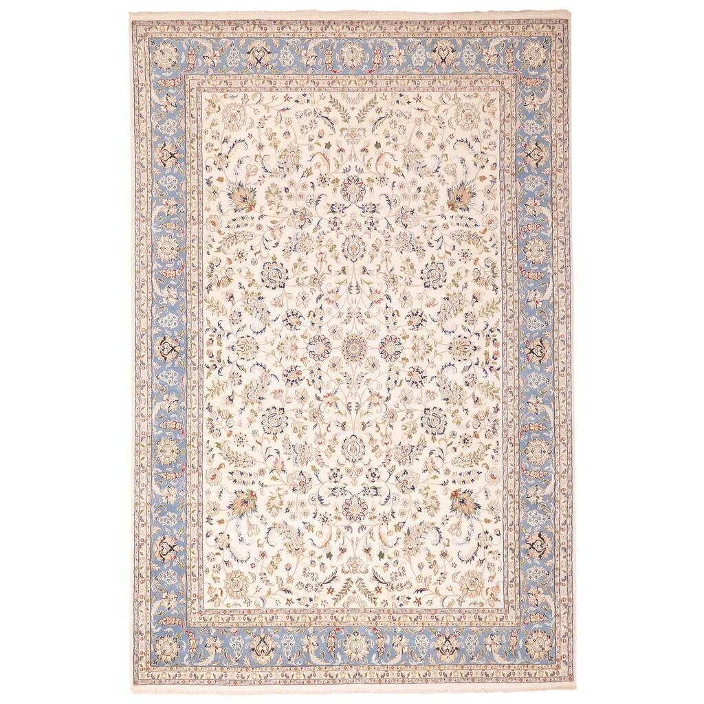 ECARPETGALLERY Hand-knotted Nain Cream Viscose, Wool Rug - 9'7 x 14'2