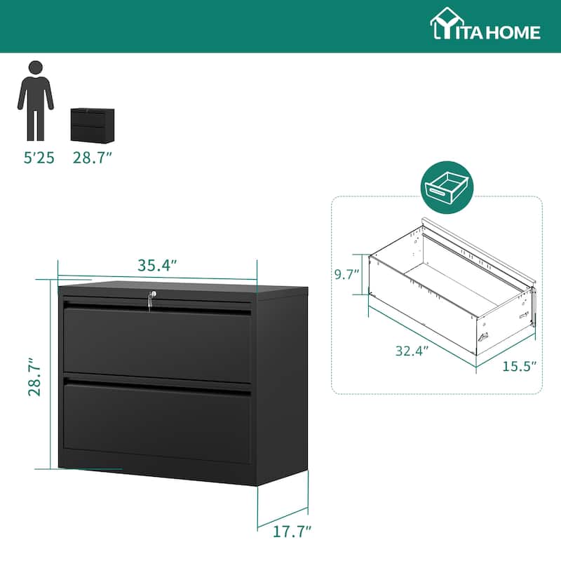 2-Drawer Metal Lateral File Cabinet with Lock