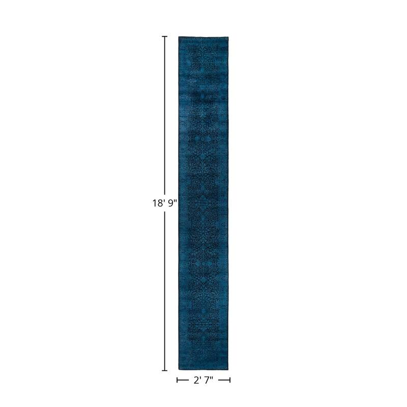 Overton Hand Knotted Wool Vintage Inspired Modern Contemporary Overdyed Black Runner Rug - 2' 7" x 18' 9"