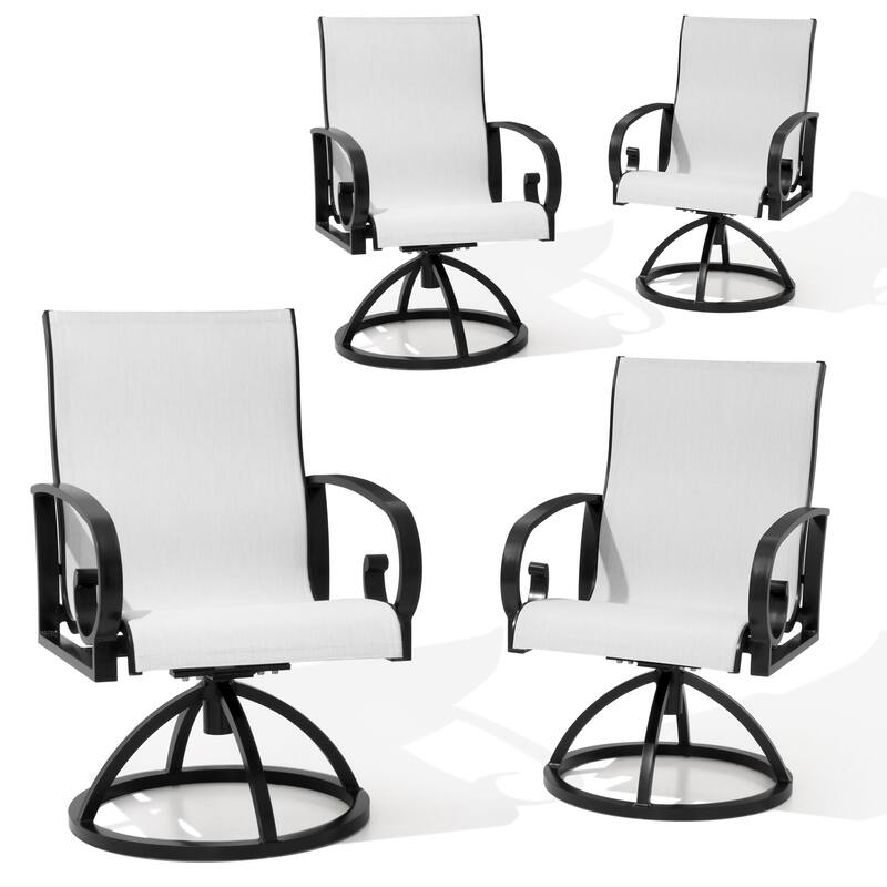 Outdoor Patio Swivel Dining Chairs with Sunbrella Textilene Mesh Fabric - Augustine Oyster - 4PC